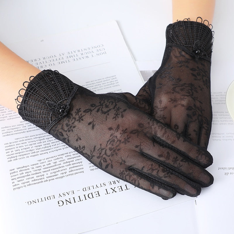 Sunscreen Lace Gloves Women Summer Spring Women Touch Screen Anti Uv Slip Resistant Driving Gloves Breathable Guantes