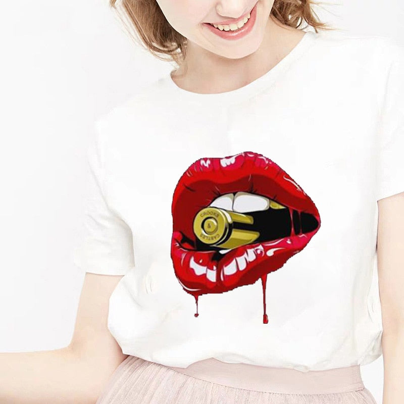 camiseta tee shirts female T-shirt koszulki damskie Harajuku Tshirt Lip Lipstick Tops Tee Women&#39;s Summer T Shirt Shirt Feminina