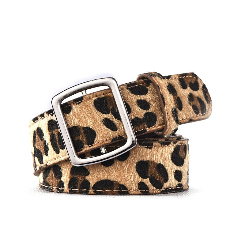 Female Leopard Belt Snake Skin Zebra Print Thin Horsehair Waistband PU Leather Gold Ring Heart Pin Metal Buckle Ladies Belts