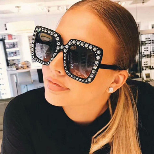 Big Square Rhinestone Vintage Sunglasses Luxury Brand Designer Sun Glasses For Women Fashion Crystal Oversize Sunglasses Eyewear