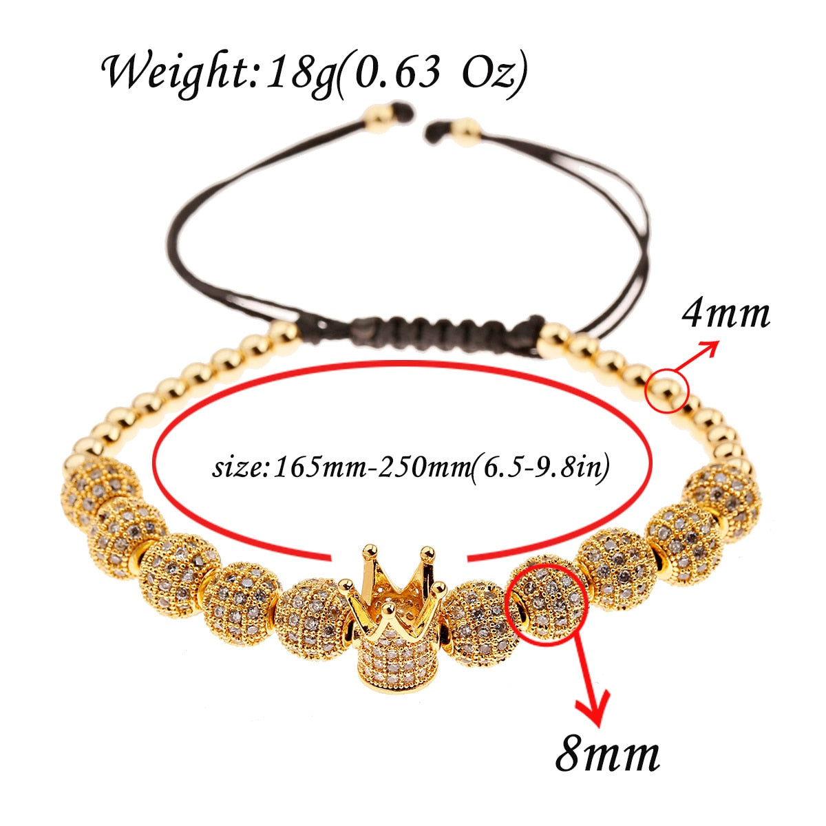 Luxury CZ King Crown Charm Men&#39;s Copper Bead Macrame Bracelets Fashion Geometric Long Tube Set Bracelets&amp;Bangles For Women