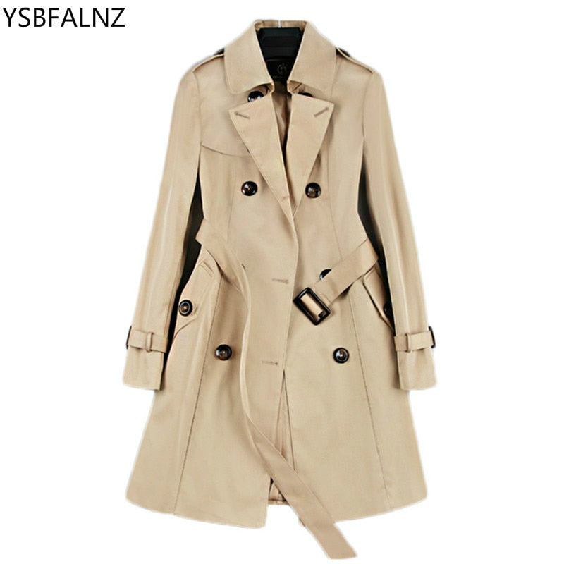 2023 New Fashion Double Breasted Mid-long Trench Coat Women Khaki Slim Belt Cloak Mujer Windbreaker Female Abrigos Brazil LH810