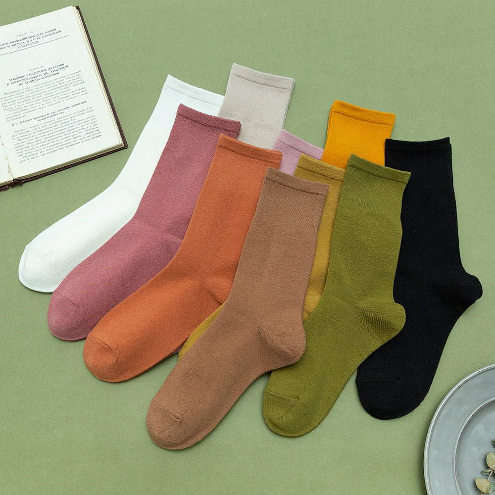 New Women&#39;s Cotton Colorful Fashion Casual High Quality Breathable Solid Color Socks Cheap Wholesale 5 Pair