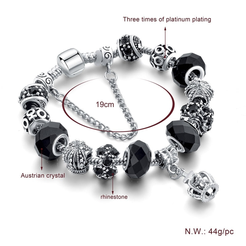 YADA Luxury Black Crown Bracelets&Bangles For Women Stainless Steel Bracelets  silver color Crystal Jewelry Bracelet BT200181