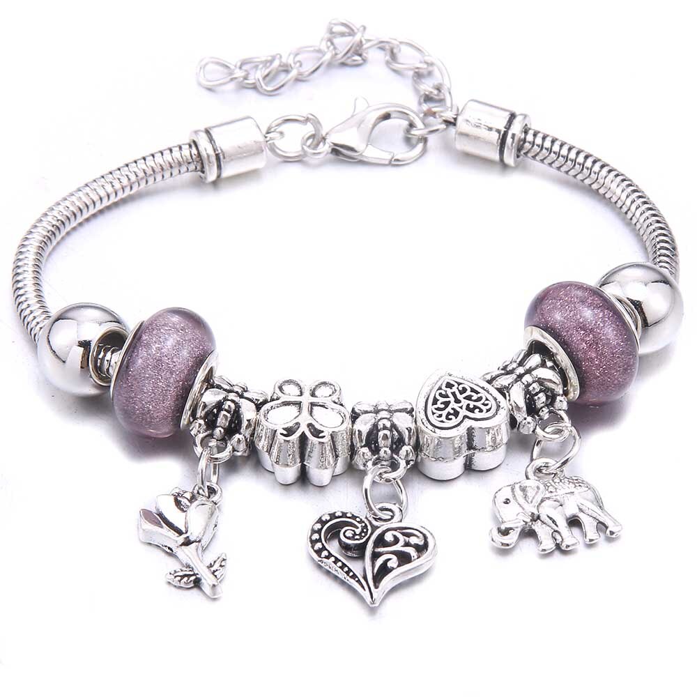 Charm Bracelet & Bangles Jewelry white butterfly Crown Beads Bracelets Brands Bracelets Fit Women Girl Friendship Gift