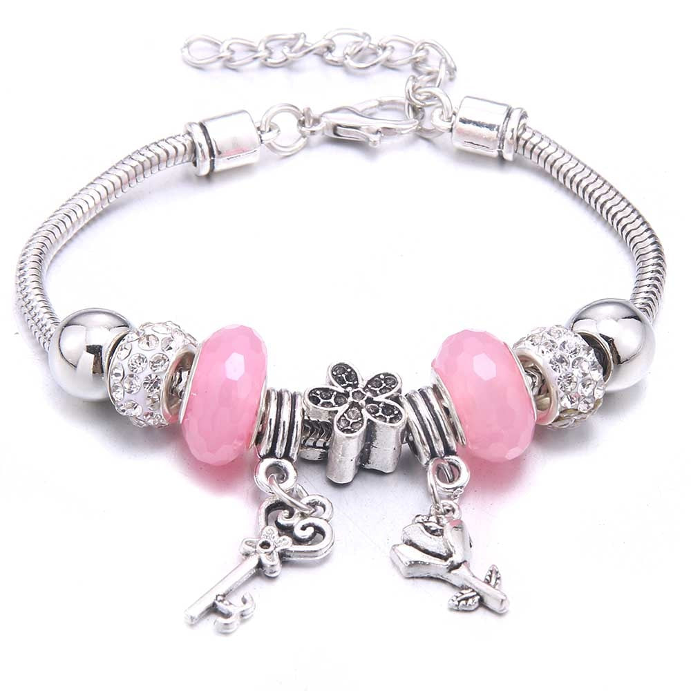 Charm Bracelet & Bangles Jewelry white butterfly Crown Beads Bracelets Brands Bracelets Fit Women Girl Friendship Gift