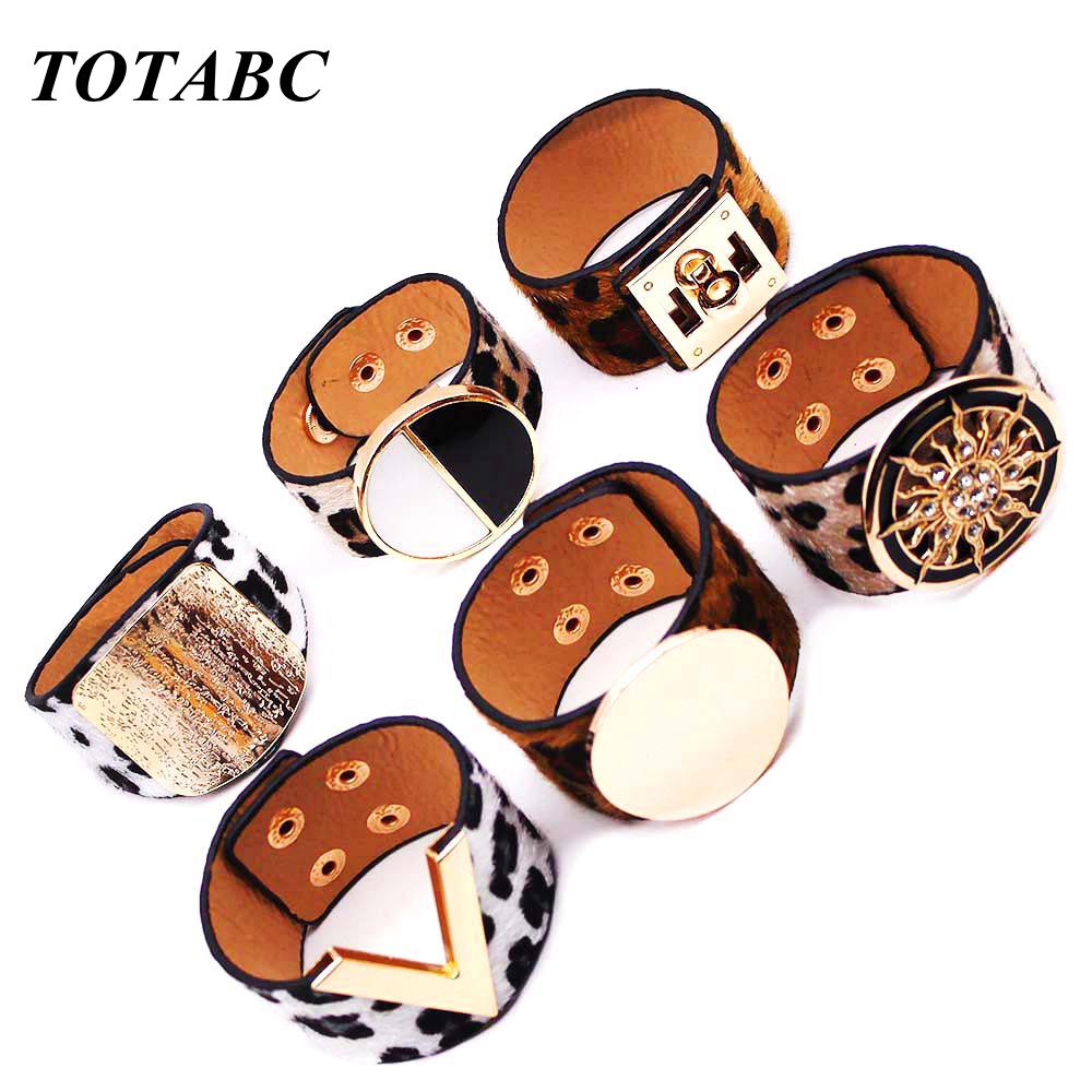 TOTABC Fashion Leopard Charm Leather Bracelets For Women Wristband  V Cuff Wrap Bracelets &amp; Bangles Femme Jewelry Gift