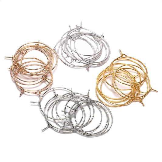 20-50pcs/lot 20 25 30 35 mm  KC Gold Hoops Earrings Big Circle Ear Wire Hoops Earrings Wires For DIY Jewelry Making Supplies