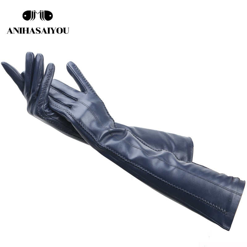 Fashion beige long leather gloves,high-grade long leather gloves women,winter genuine sheepskin women&#39;s long gloves - CSD2-50CM