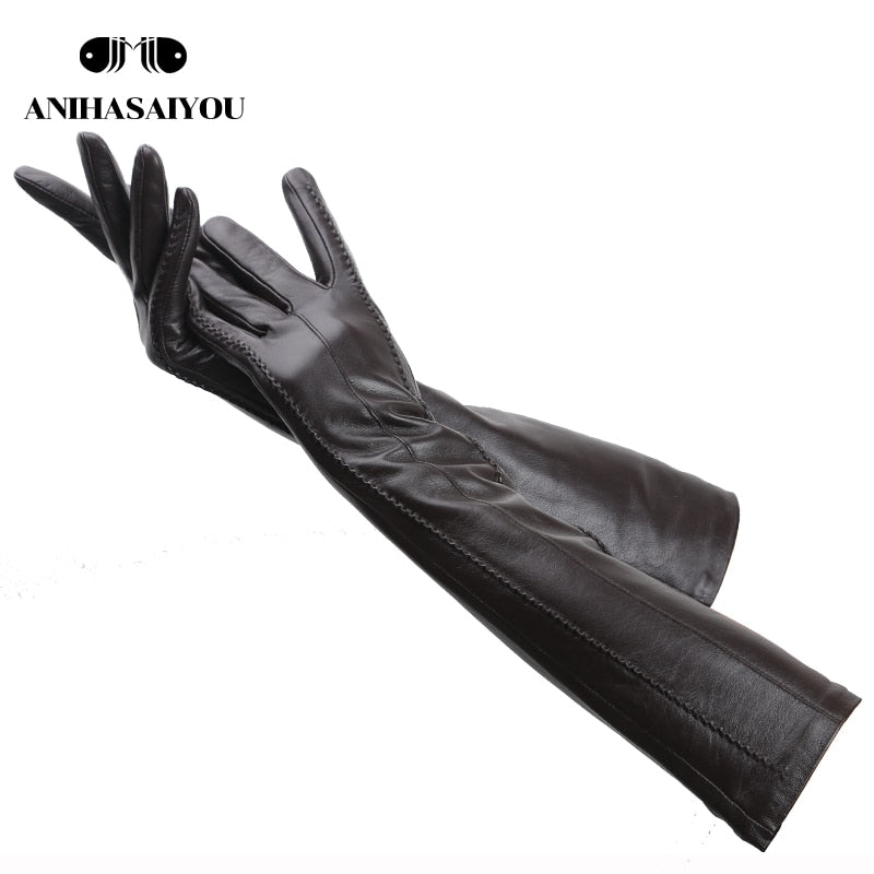 Fashion beige long leather gloves,high-grade long leather gloves women,winter genuine sheepskin women&#39;s long gloves - CSD2-50CM