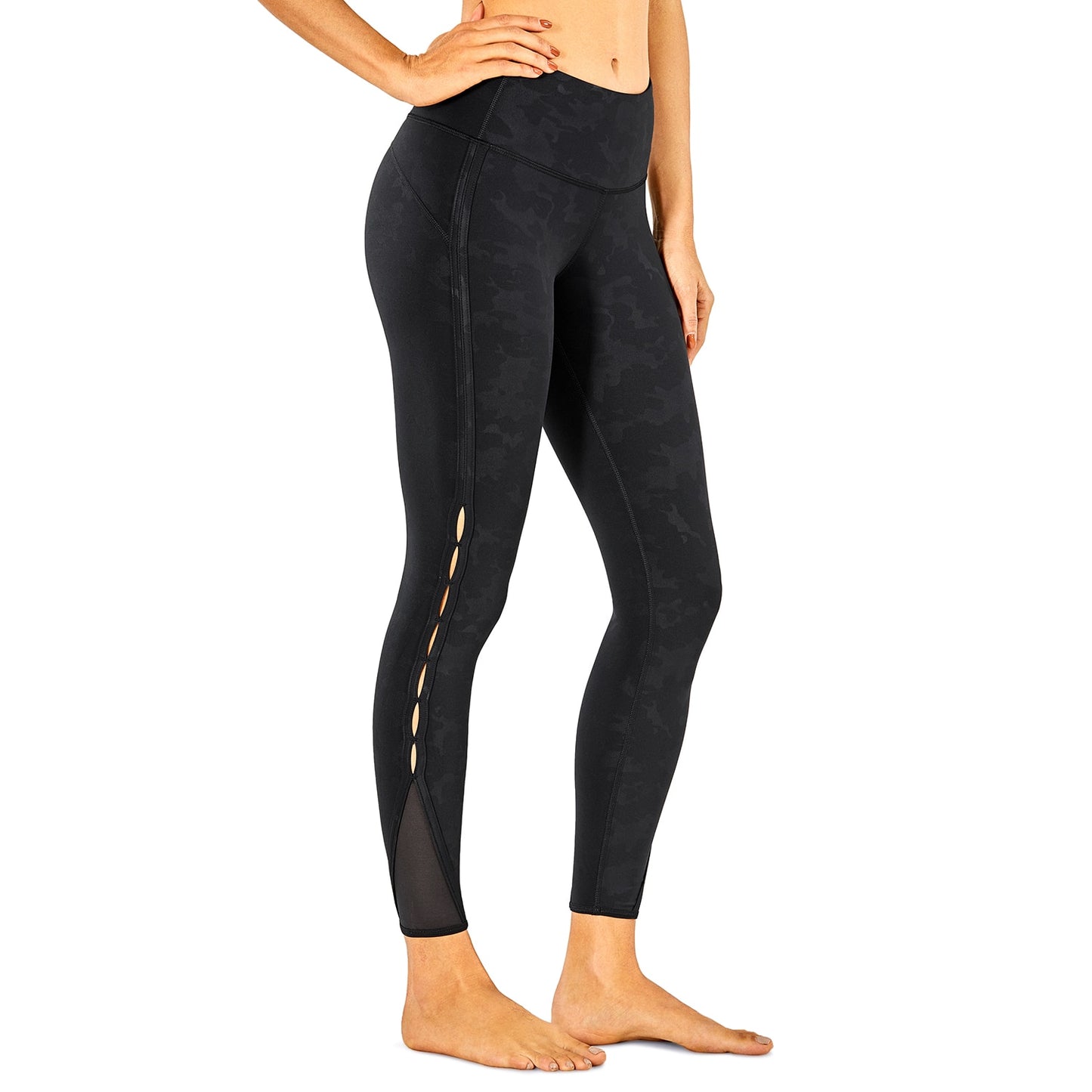 CRZ YOGA Women&#39;s High Waisted Workout Pants 7/8 Yoga Leggings with Hole - Naked Feeling - 25 Inches