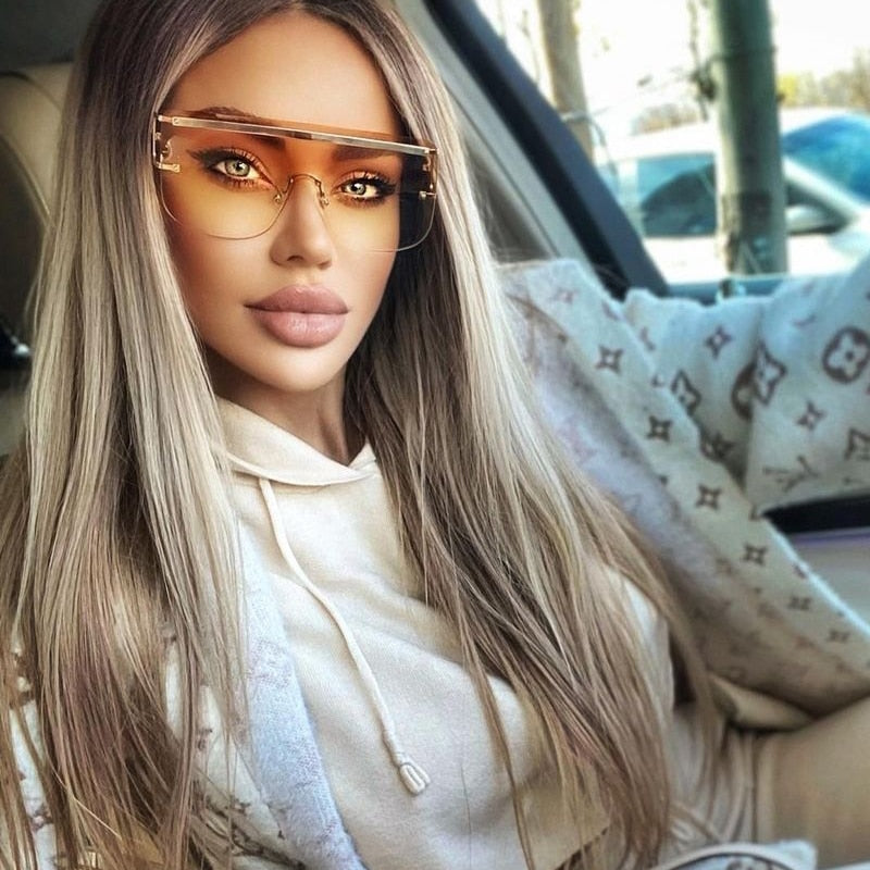 Flat Top Sunglasses Men And Women Fashion Retro Black Sunglasses Oversized Rimless Gradient Glasses 2020 Latest Sunglasses UV400