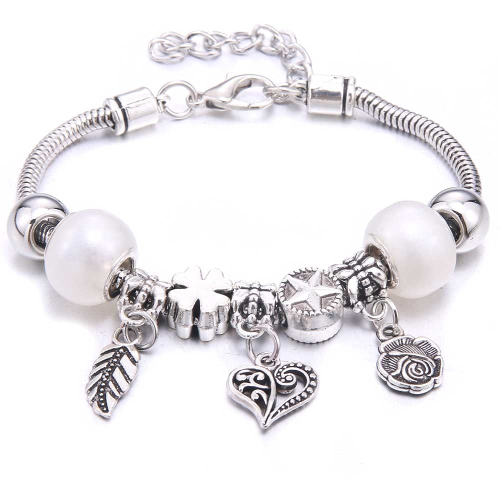 Charm Bracelet & Bangles Jewelry white butterfly Crown Beads Bracelets Brands Bracelets Fit Women Girl Friendship Gift