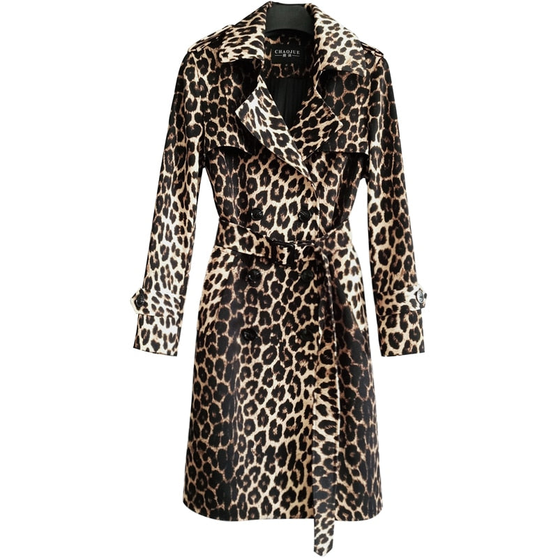 British Leopard Femme Trench Coat Women 2020 Spring Autumn New Fashion Slim With Belt Double Breasted Long Windbreaker G006