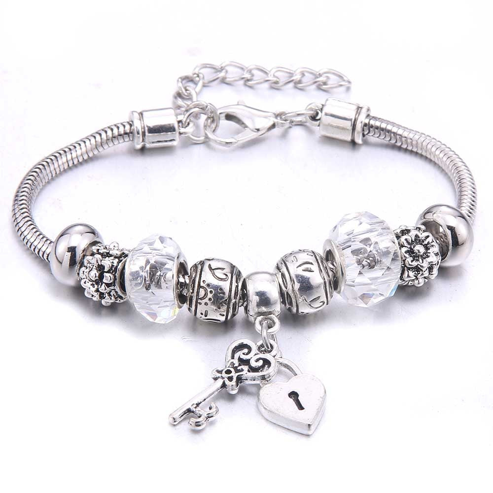 Charm Bracelet & Bangles Jewelry white butterfly Crown Beads Bracelets Brands Bracelets Fit Women Girl Friendship Gift