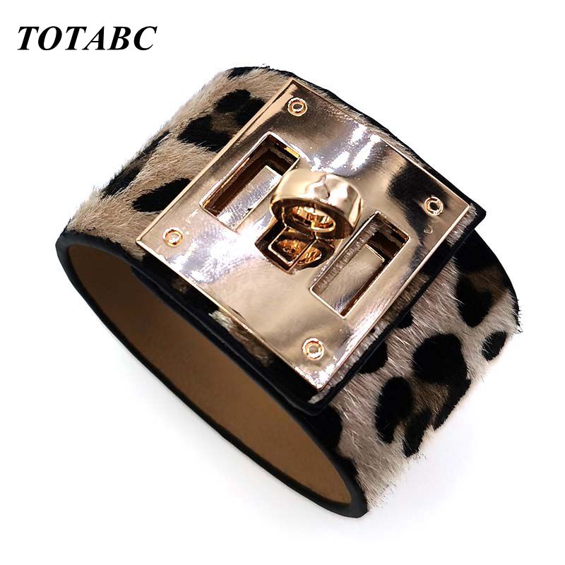 TOTABC Fashion Leopard Charm Leather Bracelets For Women Wristband  V Cuff Wrap Bracelets &amp; Bangles Femme Jewelry Gift