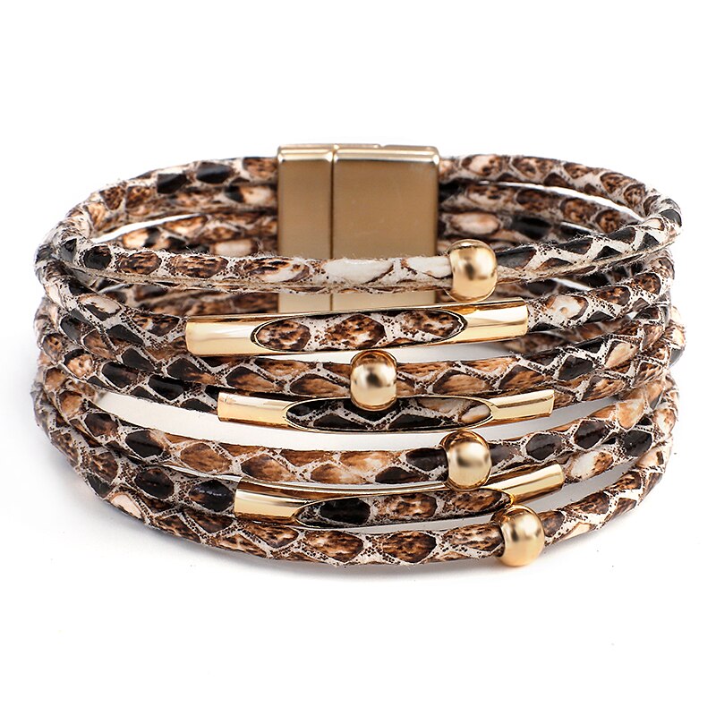 ALLYES Snake Pattern Leather Bracelets for Women Fashion Exaggerated Multilayer Wide Wrap Bracelets &amp; Bangles Charm Jewelry