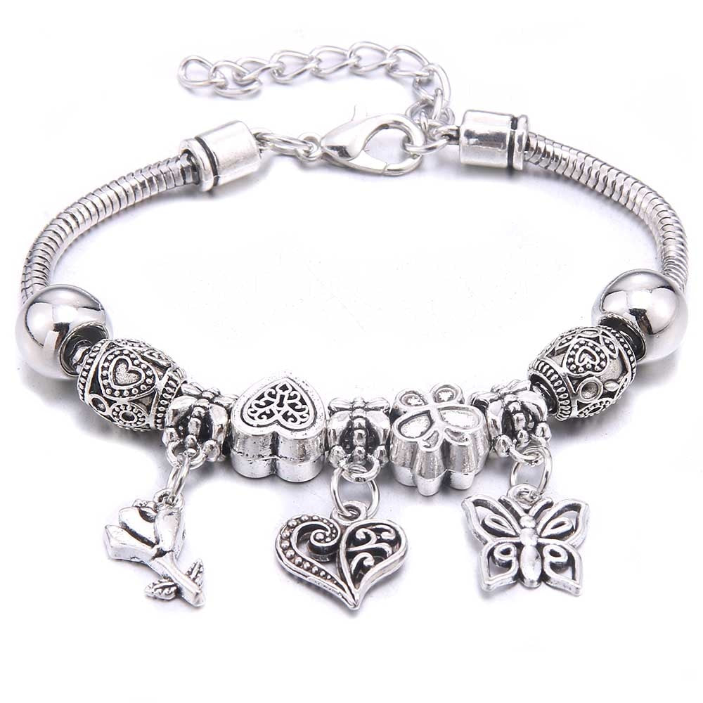 Charm Bracelet & Bangles Jewelry white butterfly Crown Beads Bracelets Brands Bracelets Fit Women Girl Friendship Gift