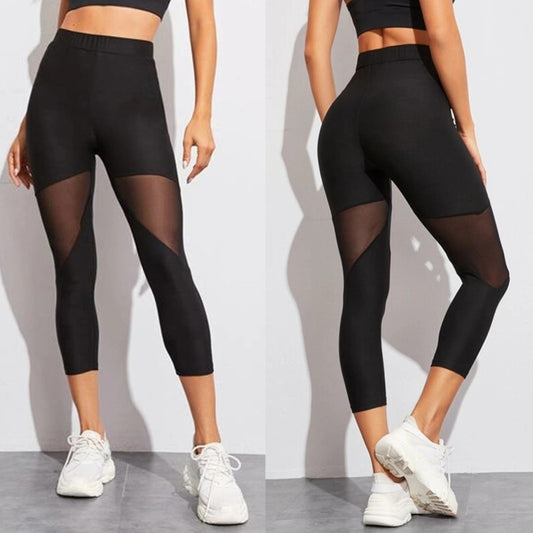 Black Patchwork Mesh Leggings Women&#39;s Jeggings Legins Women Leggins Female Elastic Pant Capri Women Fitness Leggings