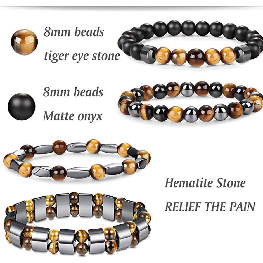 Natural Tiger Eye Hematite Men Bracelets Set Magnetic Health Protection Balance Beads Bracelets Women Reiki Healing Jewelry Gift