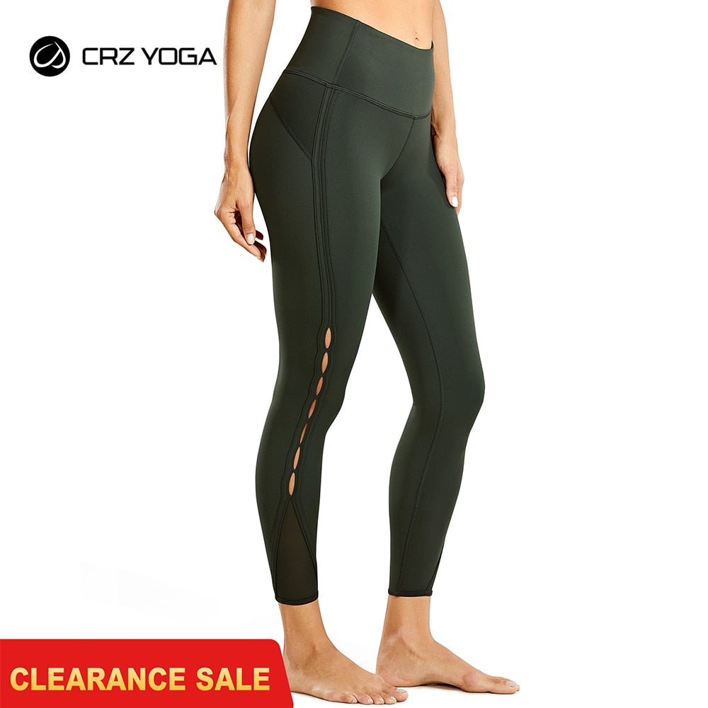 CRZ YOGA Women&#39;s High Waisted Workout Pants 7/8 Yoga Leggings with Hole - Naked Feeling - 25 Inches