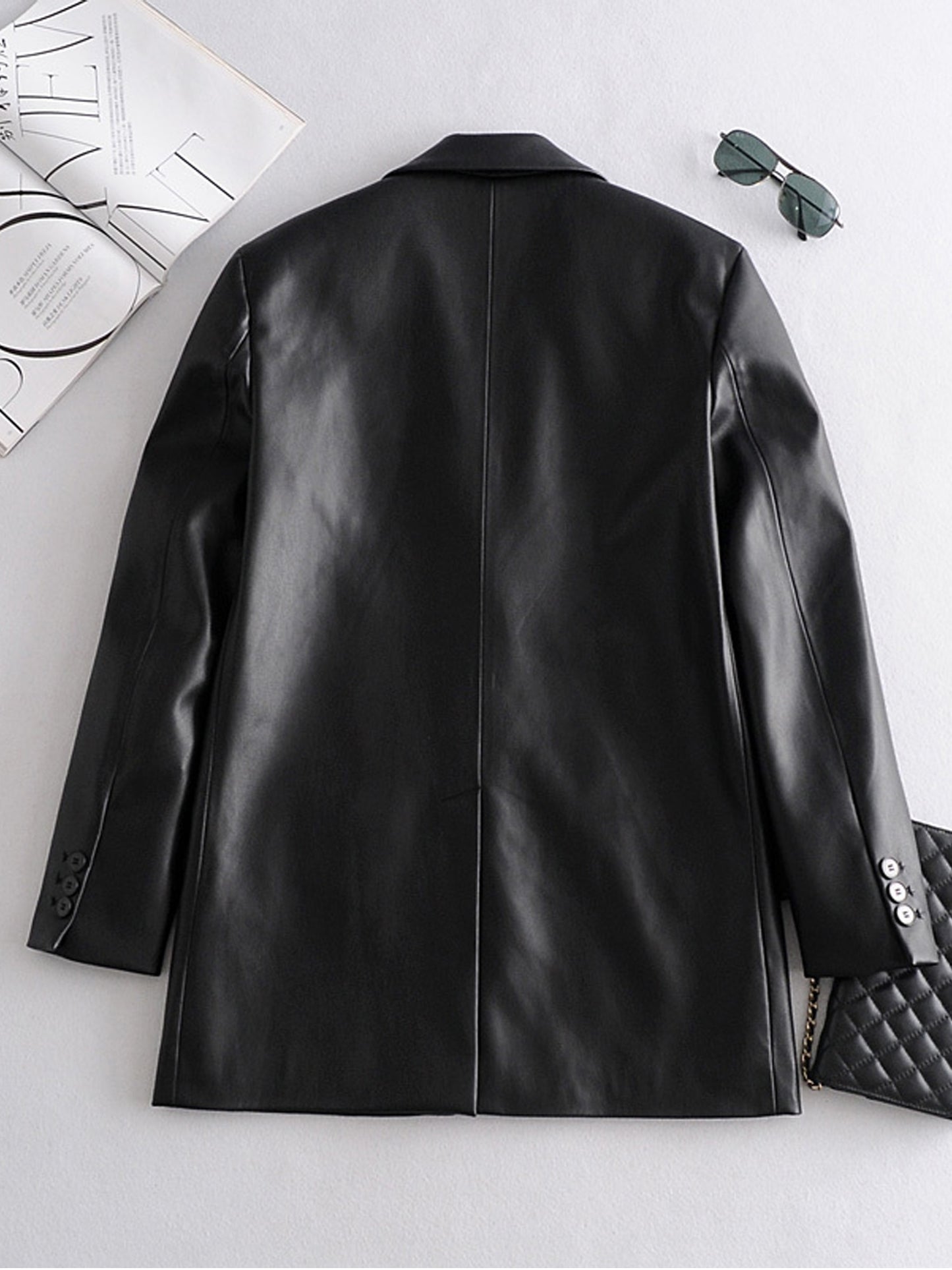 2022 Long PU Faux Leather Blazers Women Leather Jacket Coat Brand New Women's Jackets Outerwear Ladies Coats Female Leather Suit