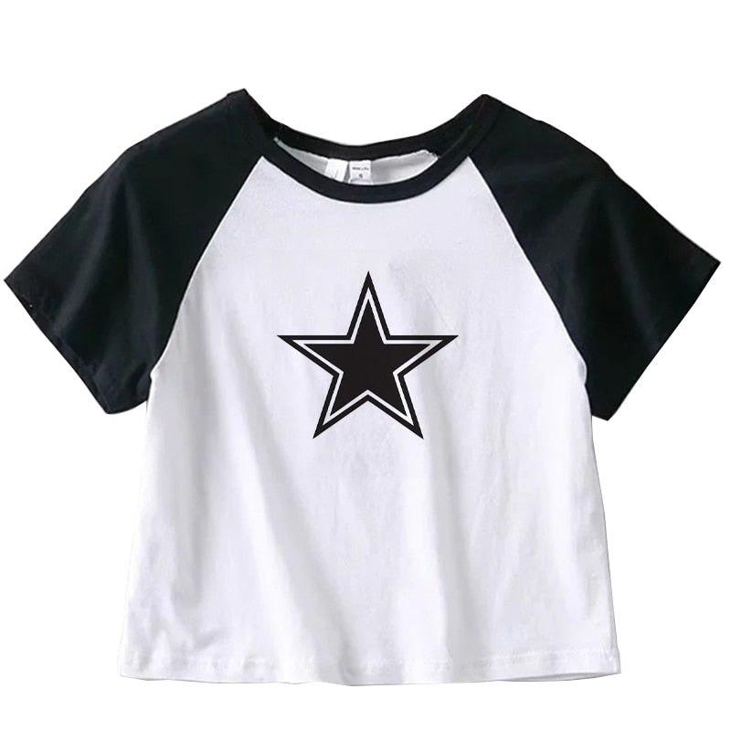 Female Y2K Clothes Star Tops Women Tshirt Harajuku Retro Fashion Gothic Short Sleeve Crop Sexy Tops Aesthetics Tops Short Navel