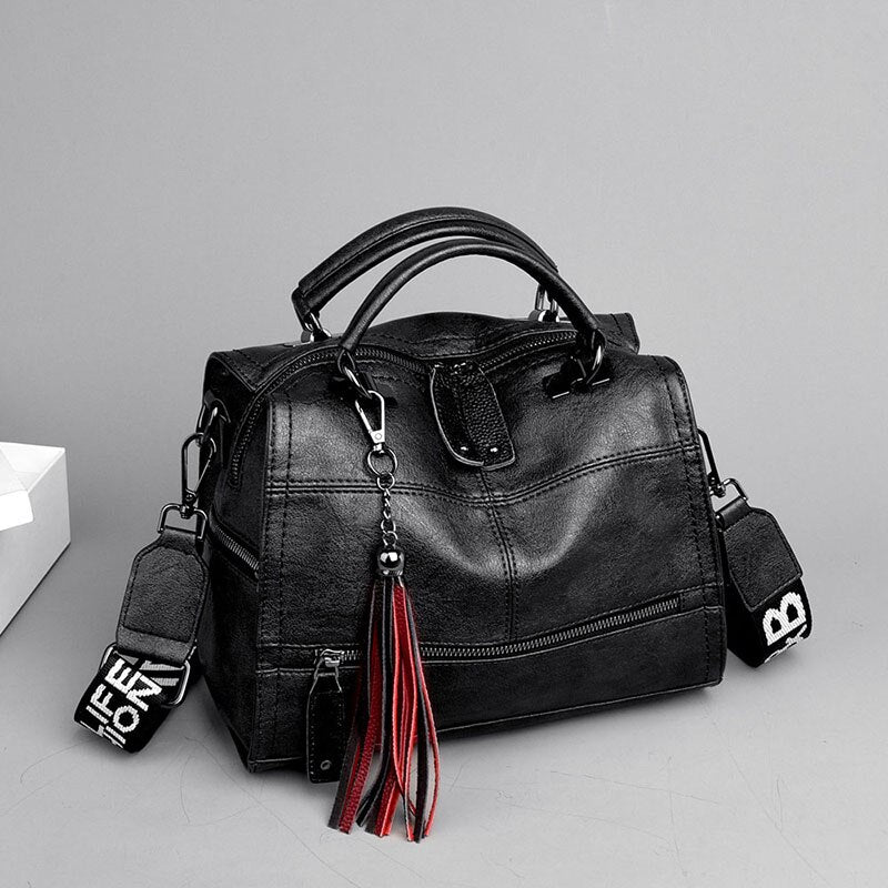 Wide Shoulder Strap Retro Women Handbags High Quality Leather Ladies Shoulder Bags Brand Tassel Luxury Women Crossbody Bags