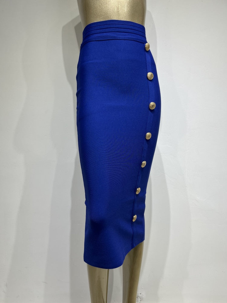 New Arrival Women Button Black Blue Red Bodycon Bandage Skirt 2022 Designer High Waist High Street Party Club Pencil Skirt 75cm