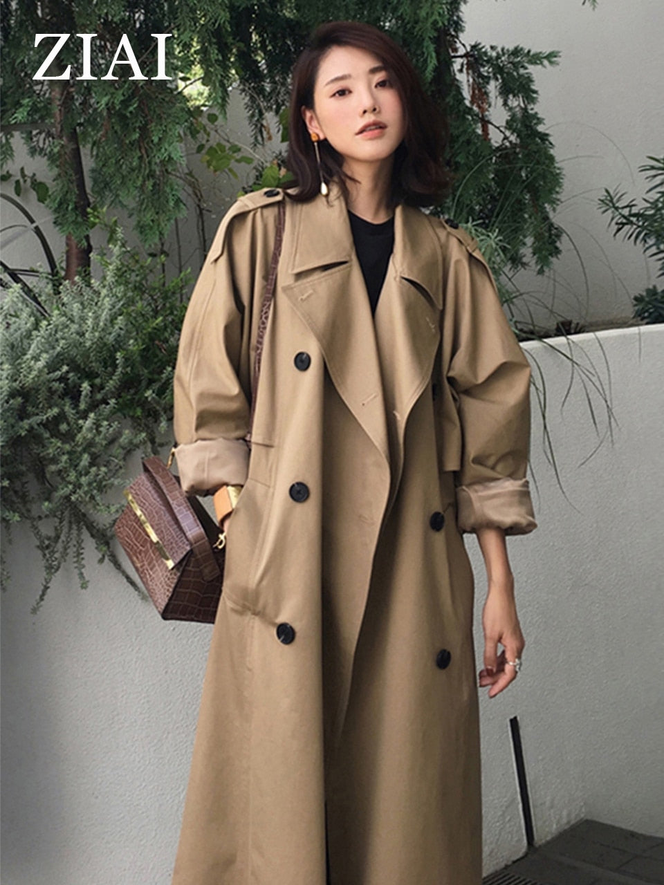 ZIAI 2021 Hotsale Spring Autumn Women's Trench Coat Lapel Female Windbreaker long sleeve Lady Trend Casual Jacket ZS-7246