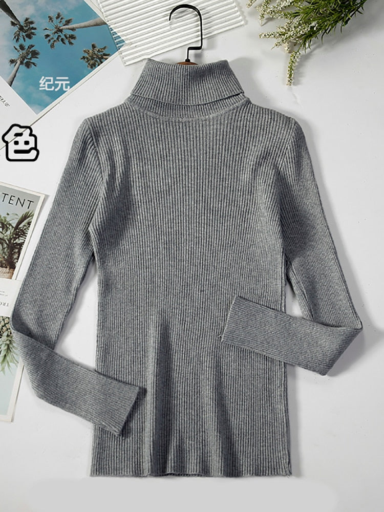 2023 Basic Turtleneck Women Sweaters Autumn Winter Thick Warm Pullover Slim Tops Ribbed Knitted Sweater Jumper Soft Pull Female