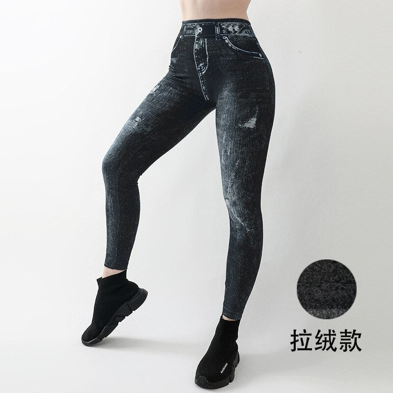 2023 New Women's Leggings Summer Leggings Imitation Denim Jeggings Skinny Blue Jegging Denim Pants Leggins Mujer Dropshipping