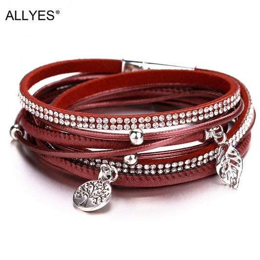 ALLYES Tree of Life  Bracelets for Women Fashion Boho Fashion Multilayer Leather Wrap Bracelets &amp; Bangles Female Jewelry