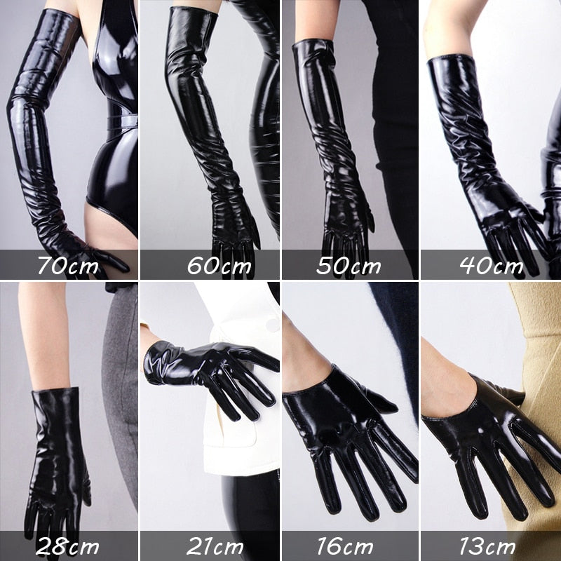 Lady Shiny Patent Leather Gloves Wrist 13-70cm Long Wet Look Latex PU Leather Gloves  Night Club Party Pole Dancing Cosplay