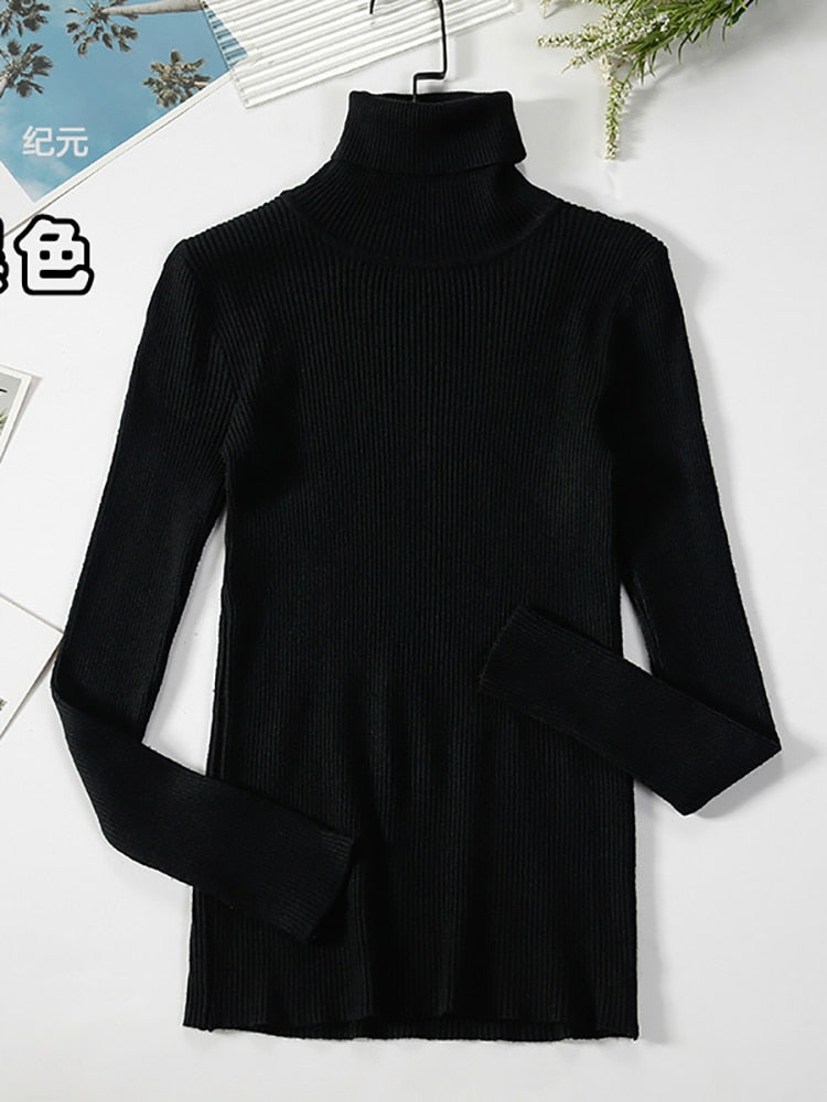 2023 Basic Turtleneck Women Sweaters Autumn Winter Thick Warm Pullover Slim Tops Ribbed Knitted Sweater Jumper Soft Pull Female