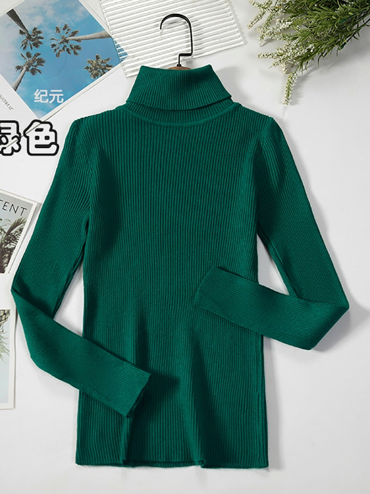 2023 Basic Turtleneck Women Sweaters Autumn Winter Thick Warm Pullover Slim Tops Ribbed Knitted Sweater Jumper Soft Pull Female