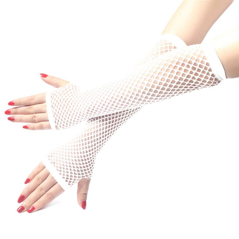 Stylish Long Black Fishnet Gloves Womens Fingerless Gloves Girls Dance Gothic Punk Rock Costume Gloves Sexy Hollow Out Disco