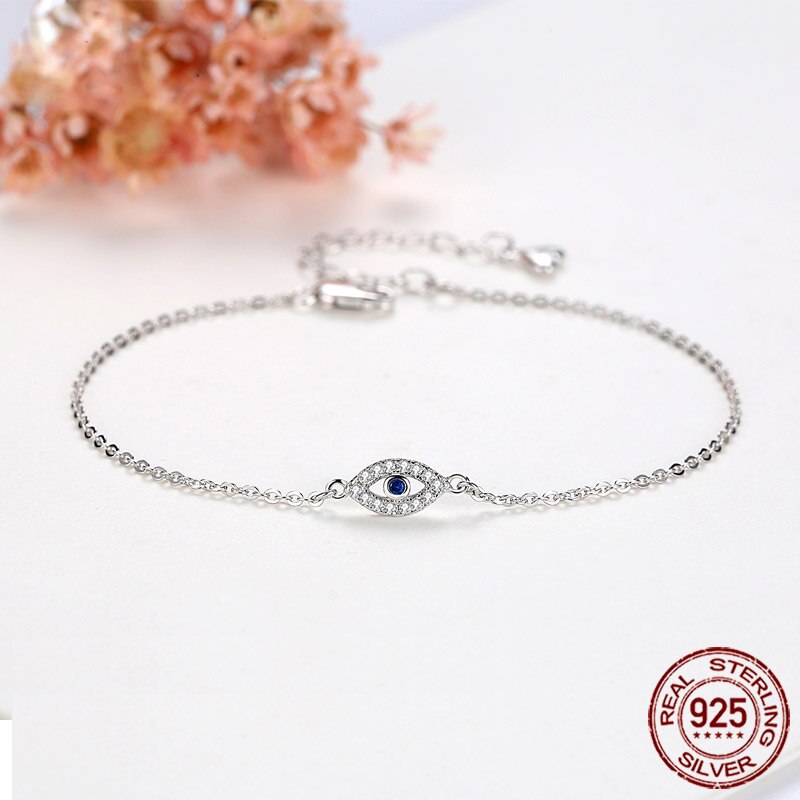 TONGZHE Women Evil Eye Bracelet 925 Sterling Silver Bracelets CZ Lucky Turkey Jewelry For A Couple Bracelets for Women Pulsera