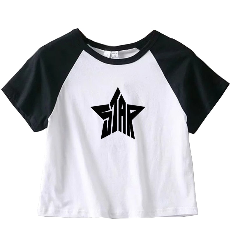 Female Y2K Clothes Star Tops Women Tshirt Harajuku Retro Fashion Gothic Short Sleeve Crop Sexy Tops Aesthetics Tops Short Navel