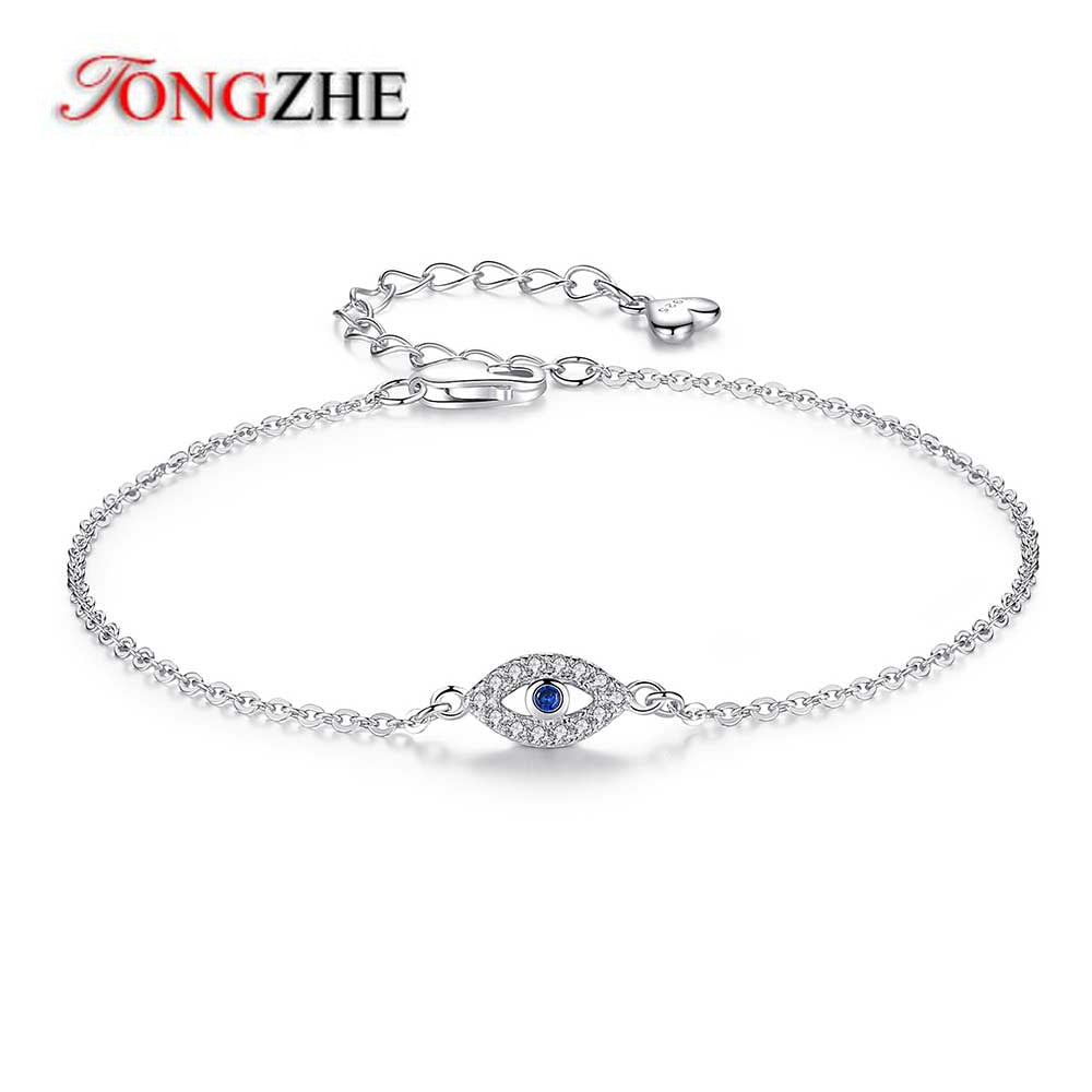 TONGZHE Women Evil Eye Bracelet 925 Sterling Silver Bracelets CZ Lucky Turkey Jewelry For A Couple Bracelets for Women Pulsera