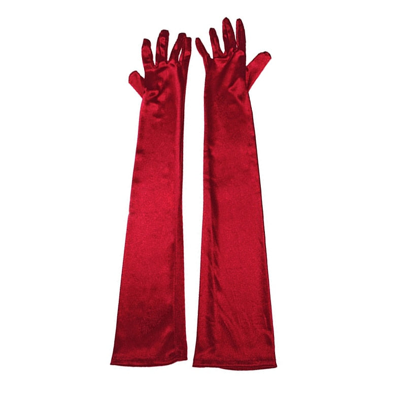 Women's Evening Party Formal Gloves Solid Color Satin Long Finger Mittens forEvents Activities Red White Rose Color