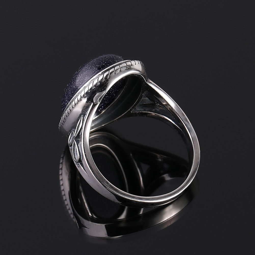 Vintage Ring Natural Blue Sandstone Rings for Women&#39;s Silver Jewelry Rings with 11x17MM Big Oval Lapis Gifts Wholesale