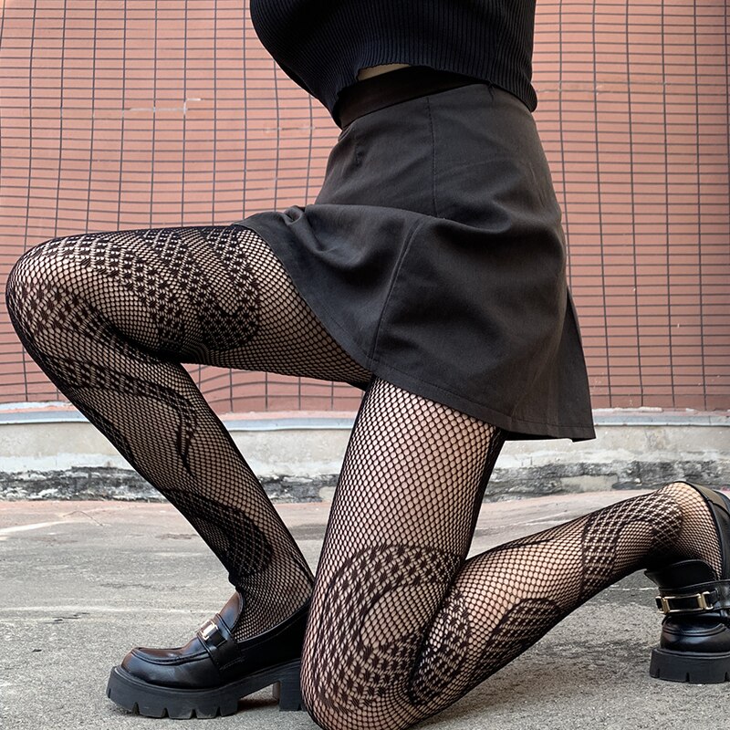 Snake Tights Women Pantyhose 2022 Fashion Pattern Fishnet Stockings Sexy Harajuku Hosiery Nylon Women&#39;s Lolita Tights