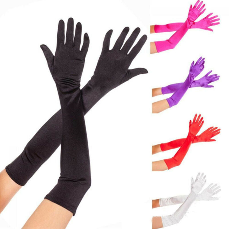 Women's Evening Party Formal Gloves Solid Color Satin Long Finger Mittens forEvents Activities Red White Rose Color