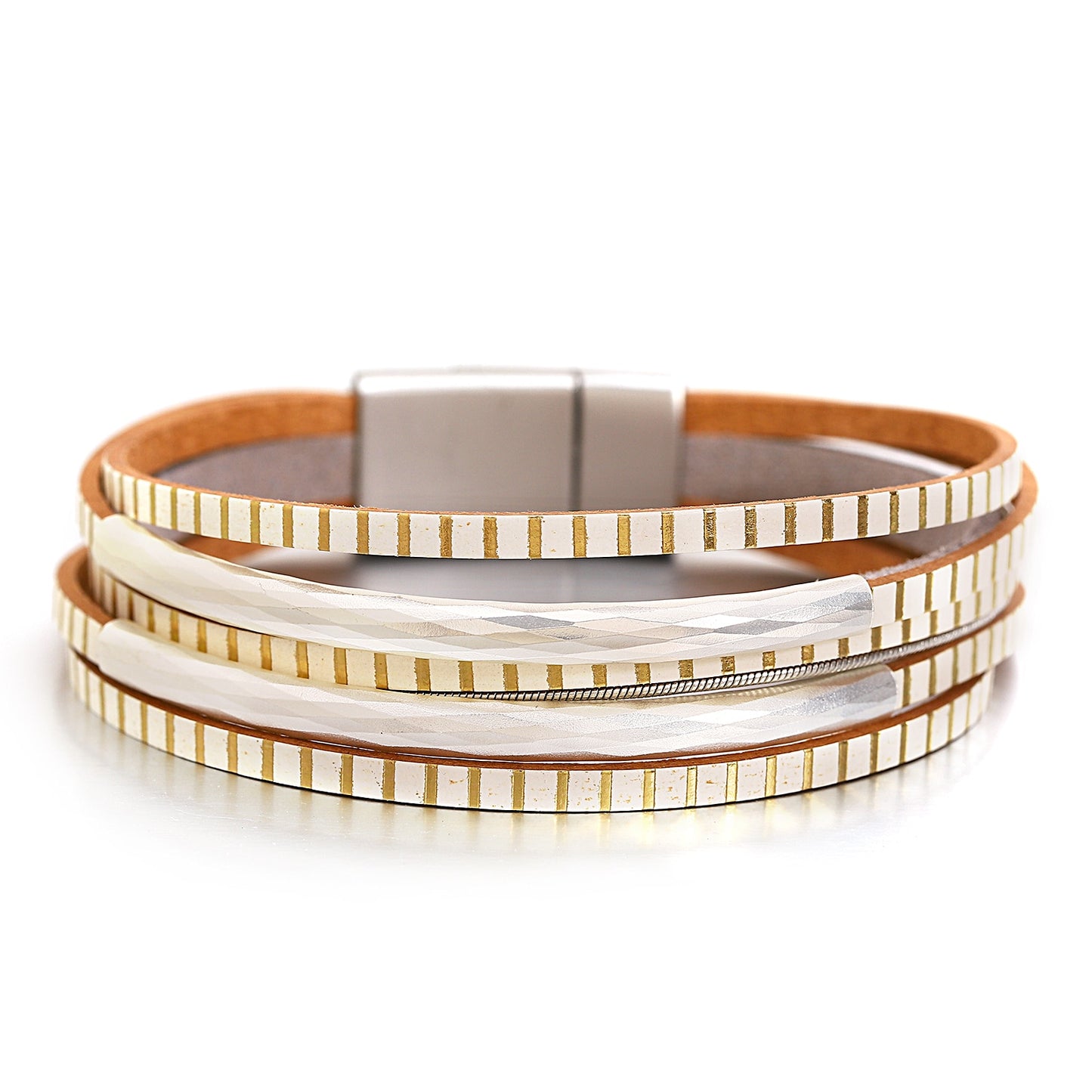 Flashbuy Bohemia Gold Color Leather Bangle Bracelets for Women Charm Fashion Alloy Bangles Jewelry Magnetic Clasp  Accessories