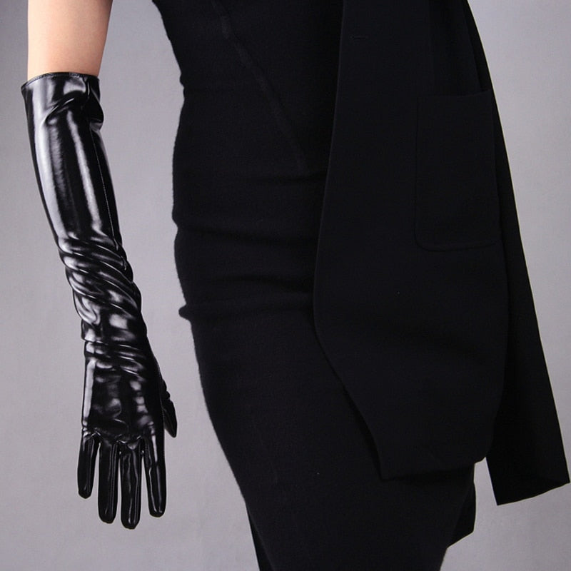 Lady Shiny Patent Leather Gloves Wrist 13-70cm Long Wet Look Latex PU Leather Gloves  Night Club Party Pole Dancing Cosplay