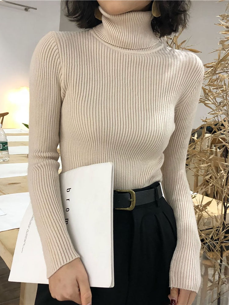 Turtleneck Sweater Womens 2023 Autumn Winter Tops Korean Slim Women Pullover Jumper Knitted Sweater Pull Femme Hiver Truien