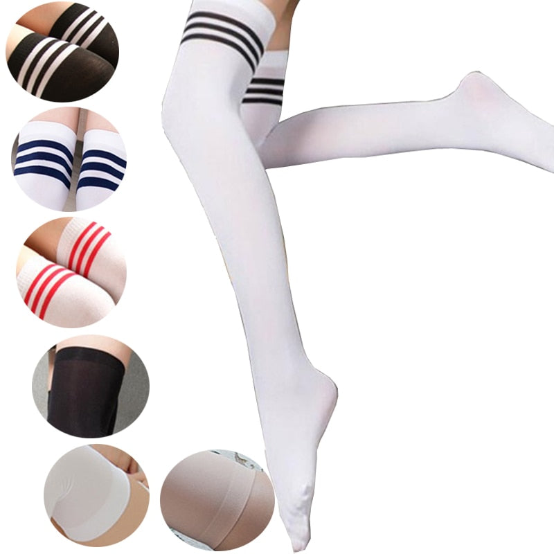 Thigh High Socks Striped Women Sexy Long Stockings Female Over Knee Socks Nylon Women&#39;s Leg Warmers