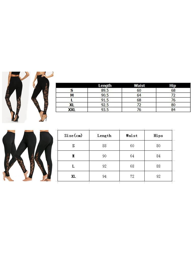 Sexy High Waist Black Lace Leggings Women's Ladies Floral Lace Side Panel Cut Out Black Leggings S-2XL