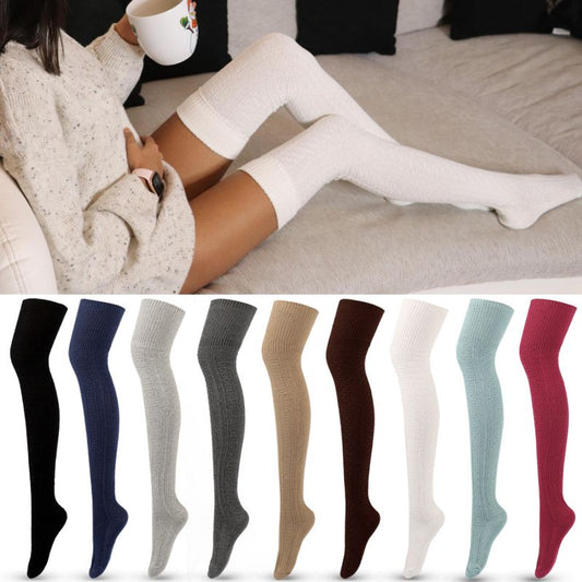 Winter Socks Thermal Stocking Knee Thigh High Women&#39;s Long Korean Japanese Style White Hot Over Black 7/8 For Girls Half Fuzzy